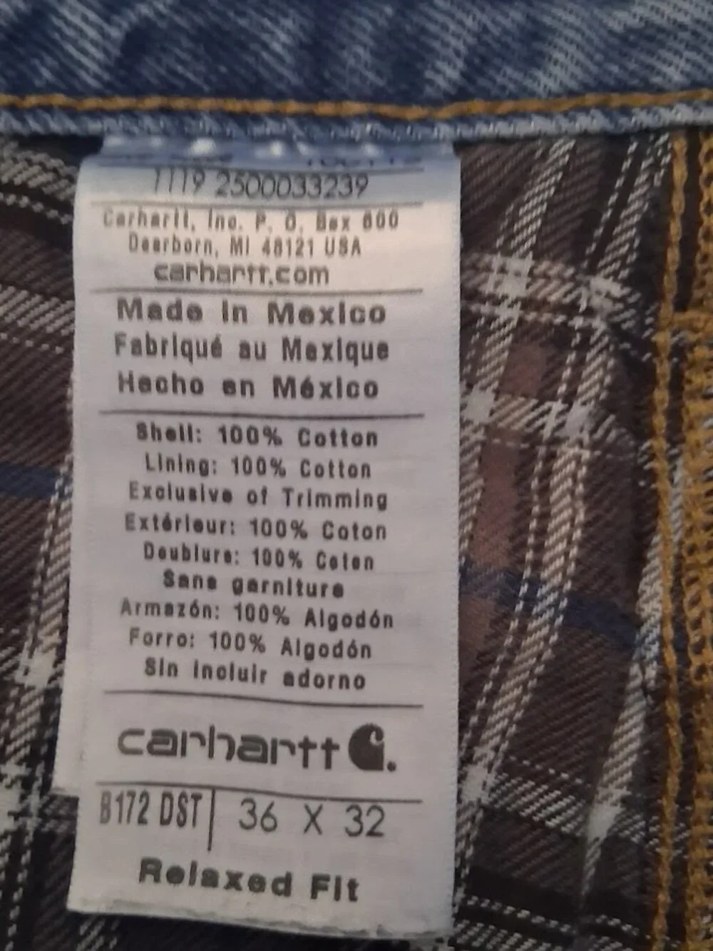Carhart Men's Utility Jeans Relaxed Fit 36 X 32 B172 Double Lined Workwear